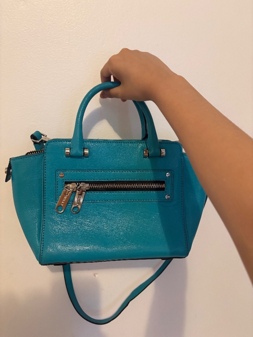 MILLY Never-worn Teal Leather Crossbody Tote